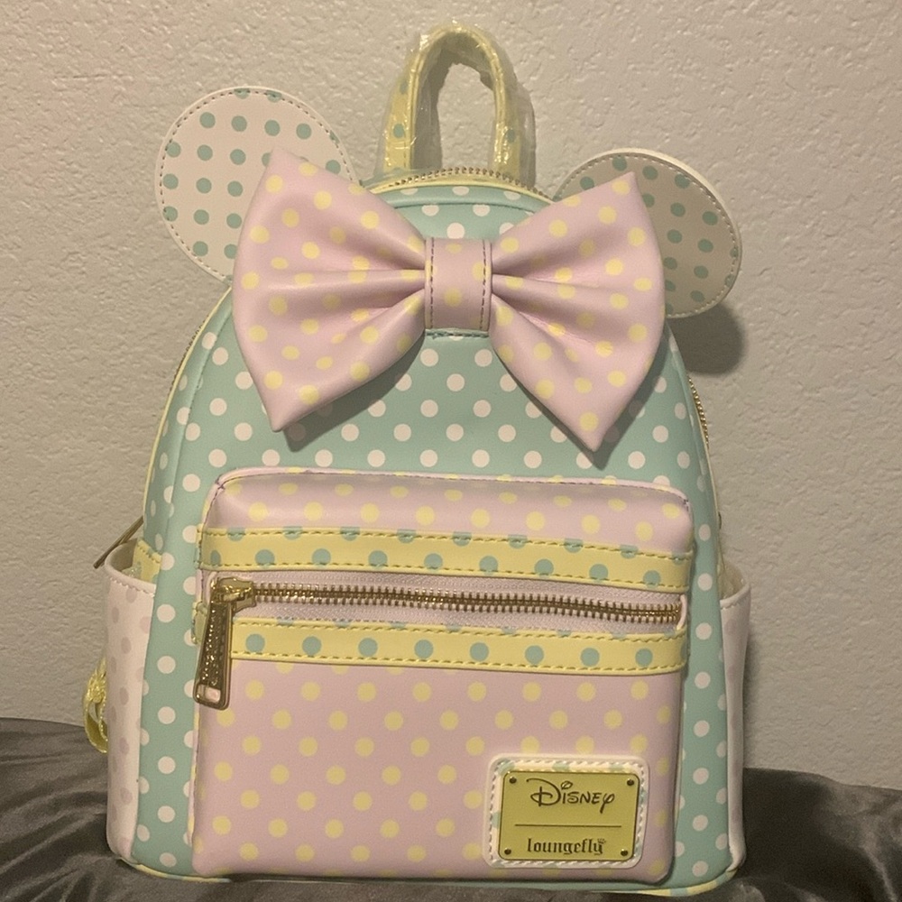Loungefly Disney Minnie Mouse Pastel Polka Dot Mini Backpack and Wallet Set